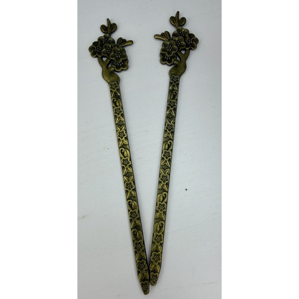 Vintage Bronze Cherry Blossom Hair Stick Metal Hairpin Floral Updo Hair